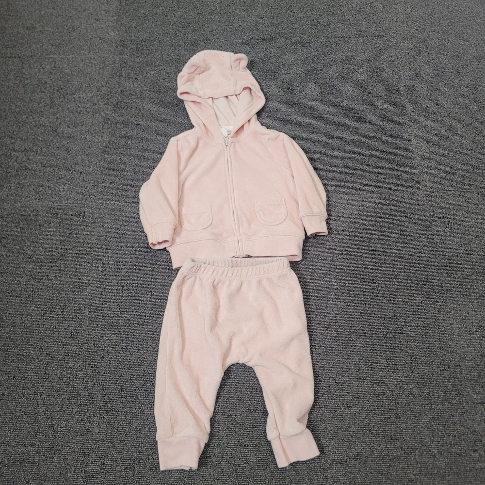 Carter's Size 6M Velour Hoodie and Pants Set Baby Girl Pink Bear Ears 2-Piece